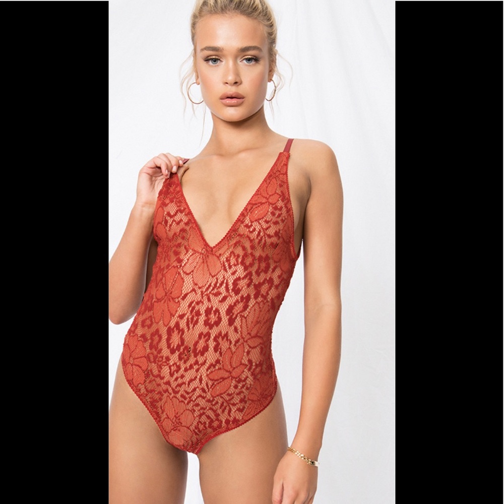 NWT Free People Live It Up Lace Bodysuit Rust Sm - Picture 8 of 12